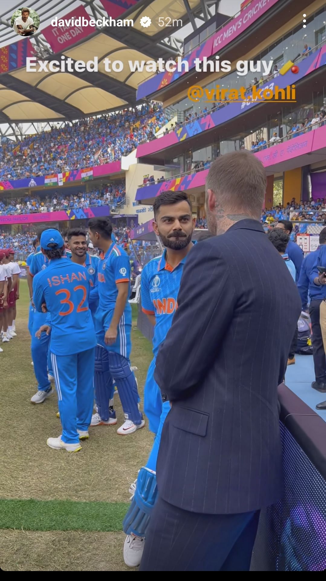 David Beckham's Instagram Story with Virat Kohli (via Getty Images)